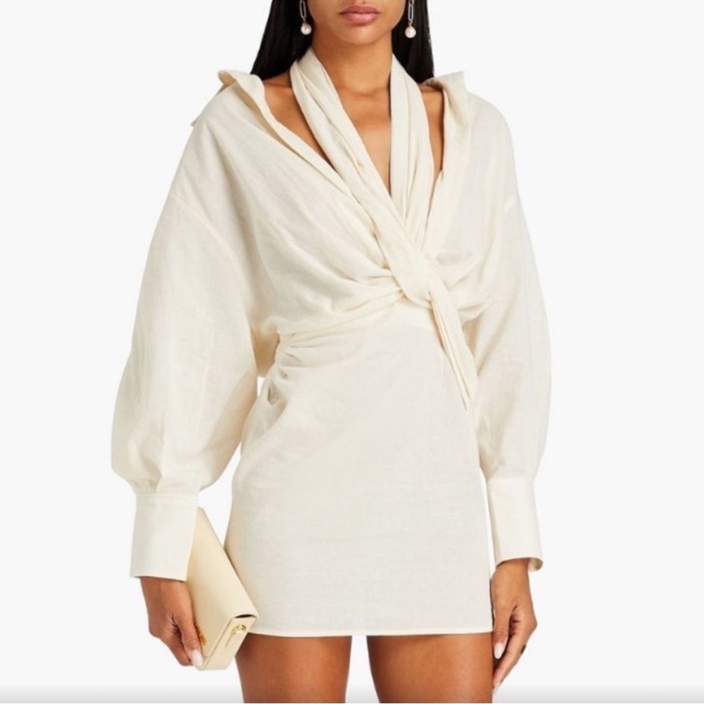 Jacquemus Le Papier La Robe Agui Cotton mini shirt dress in white cream